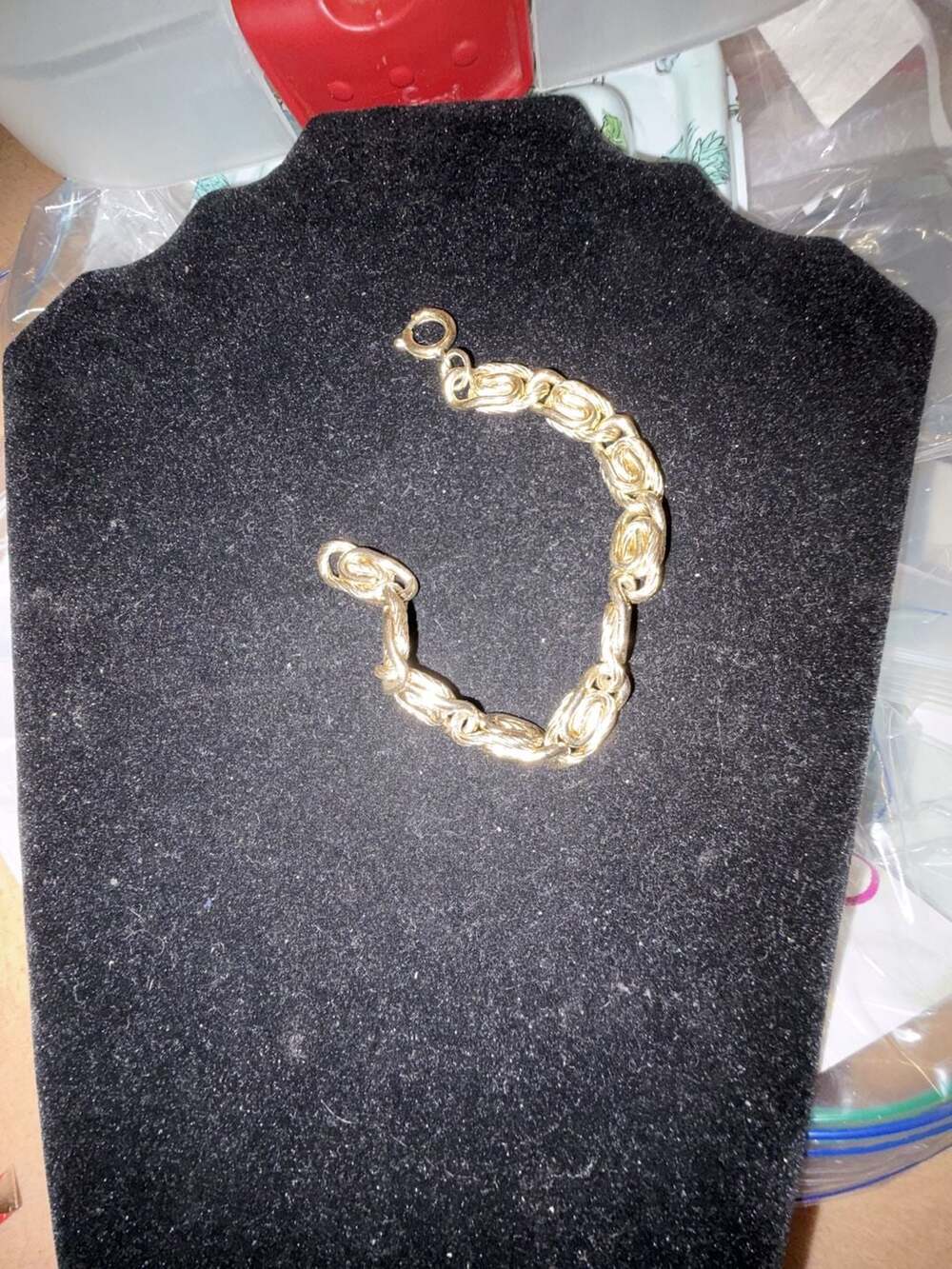 Vintage German double texture intertwined chain  gold bracelet